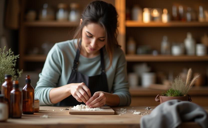 Artisan crafting cosmetics in downtown Ontario studio