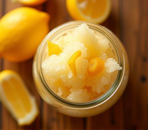 Citrus sugar body scrub in glass jar