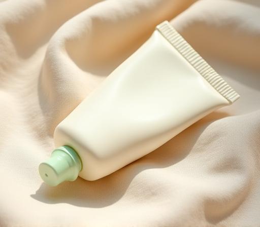Nourishing hand cream tube on linen
